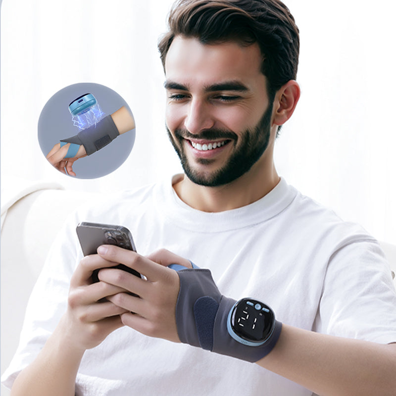 ThermoFlex™ – Bracelet Chauffant 3-en-1 | Massage EMS & Soutien Poignet (Canal Carpien, Tendinite, Fatigue musculaire)